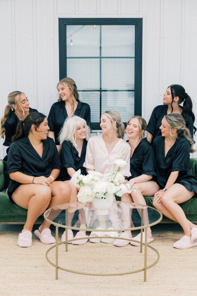 bride and bridesmaids in matching PJs 