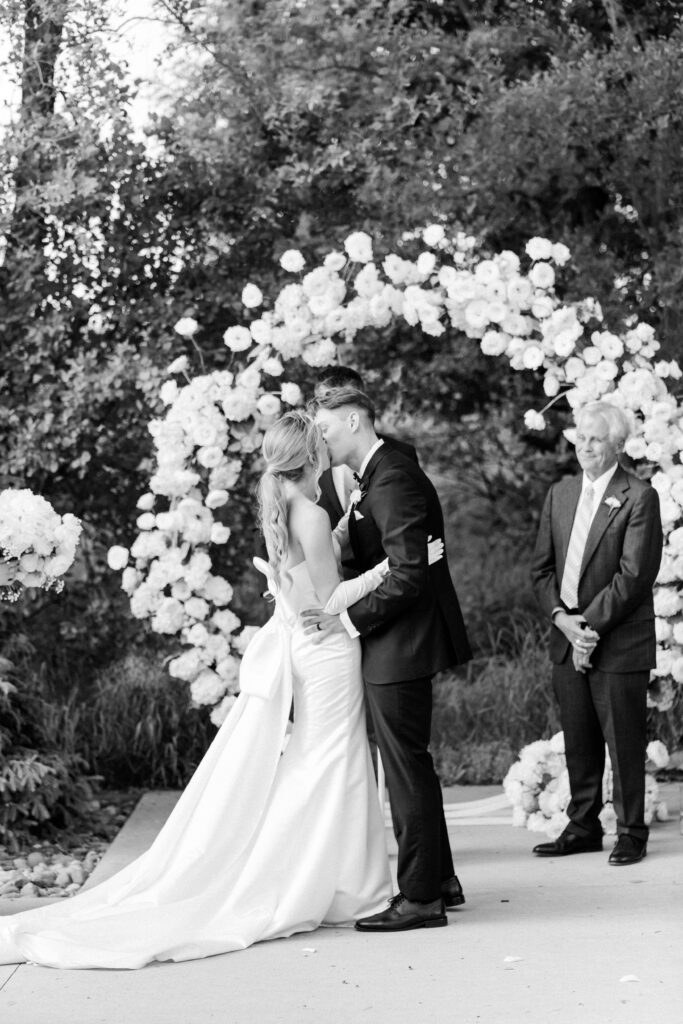 bride and groom's first kiss as husband and wife 