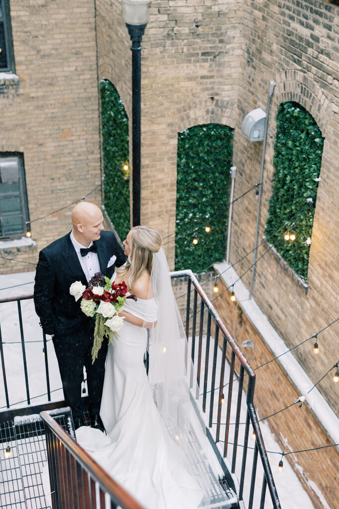 bride and groom outside portraits