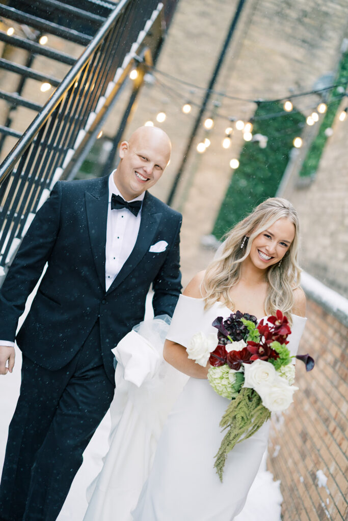 bride and groom outside portraits