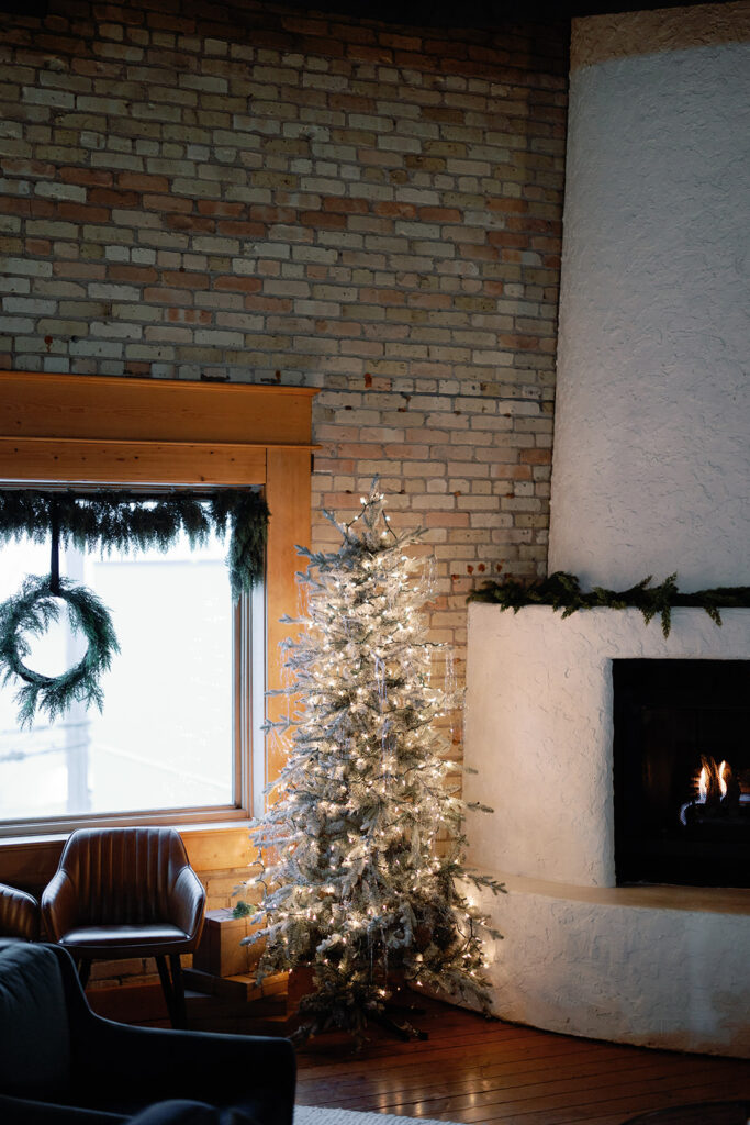wedding reception table set up  christmas tree