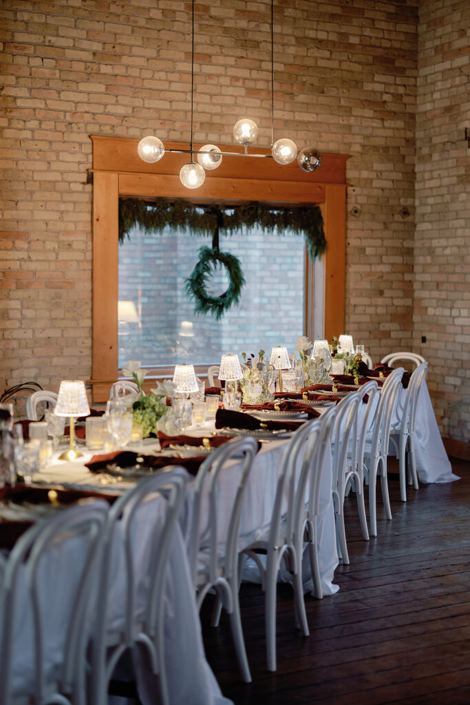 wedding reception table set up  christmas tree