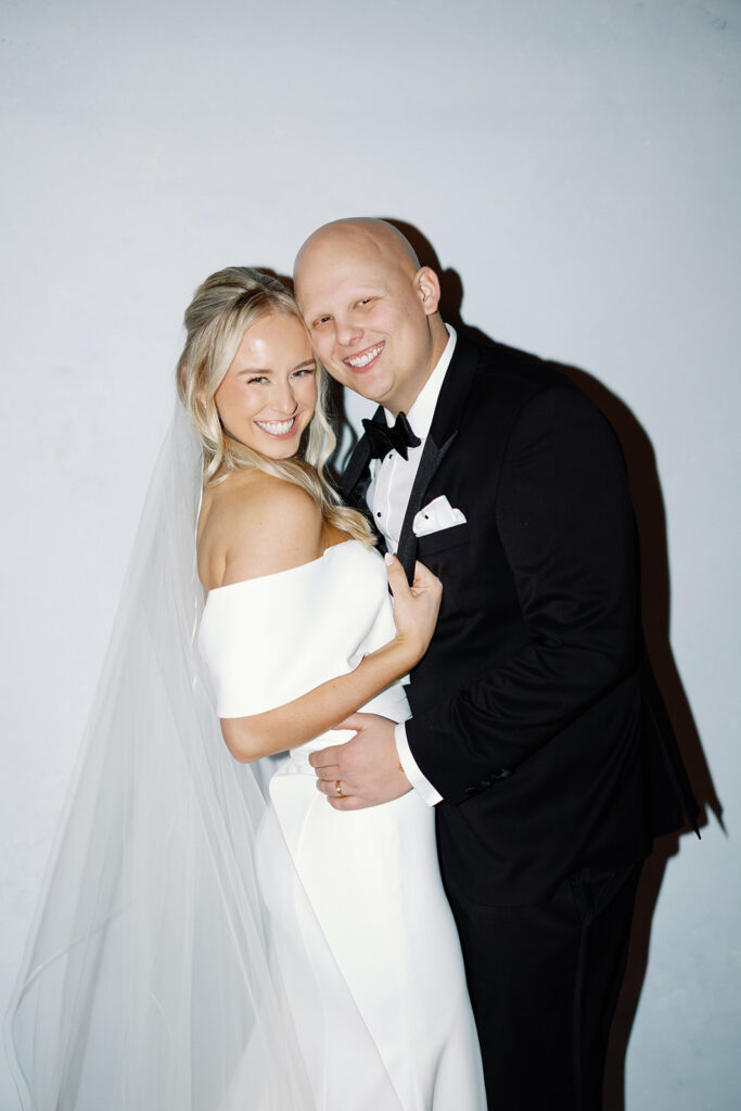 bride and groom flash photos