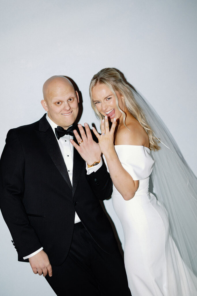 bride and groom flash photos