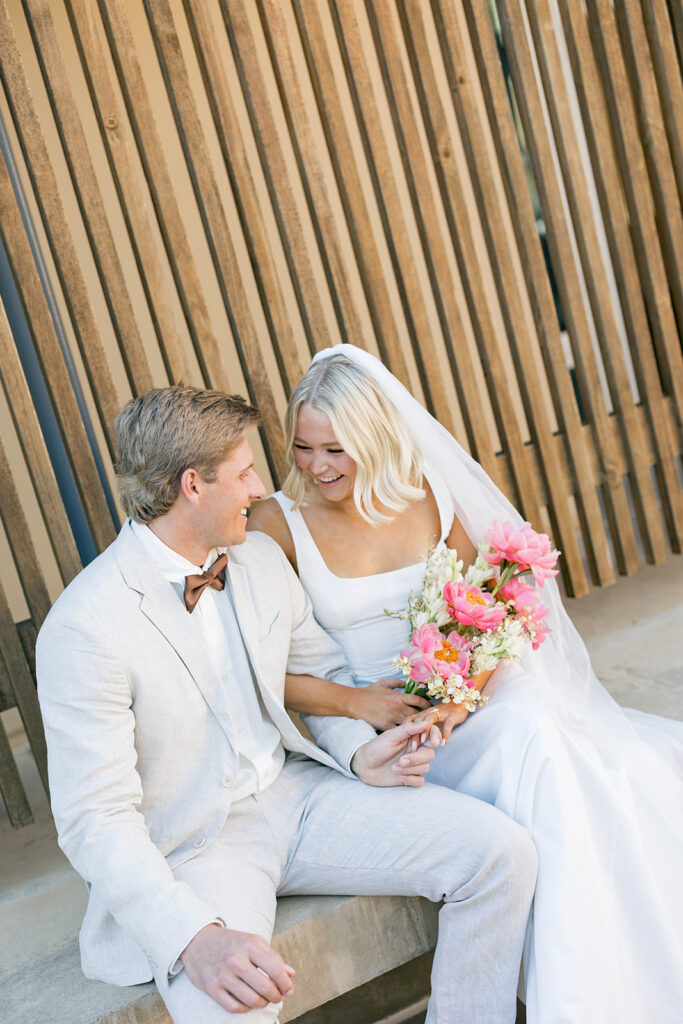 Bride and Groom at Scripps Seaside beach during an intimate elopement