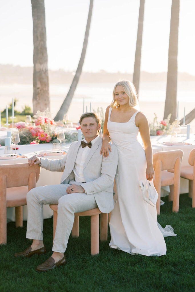 Bride and Groom at a sunset view of Scripps Seaside beach during an intimate elopement