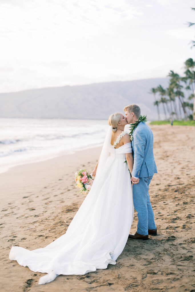 bride and groom beach wedding, maui, hawaii