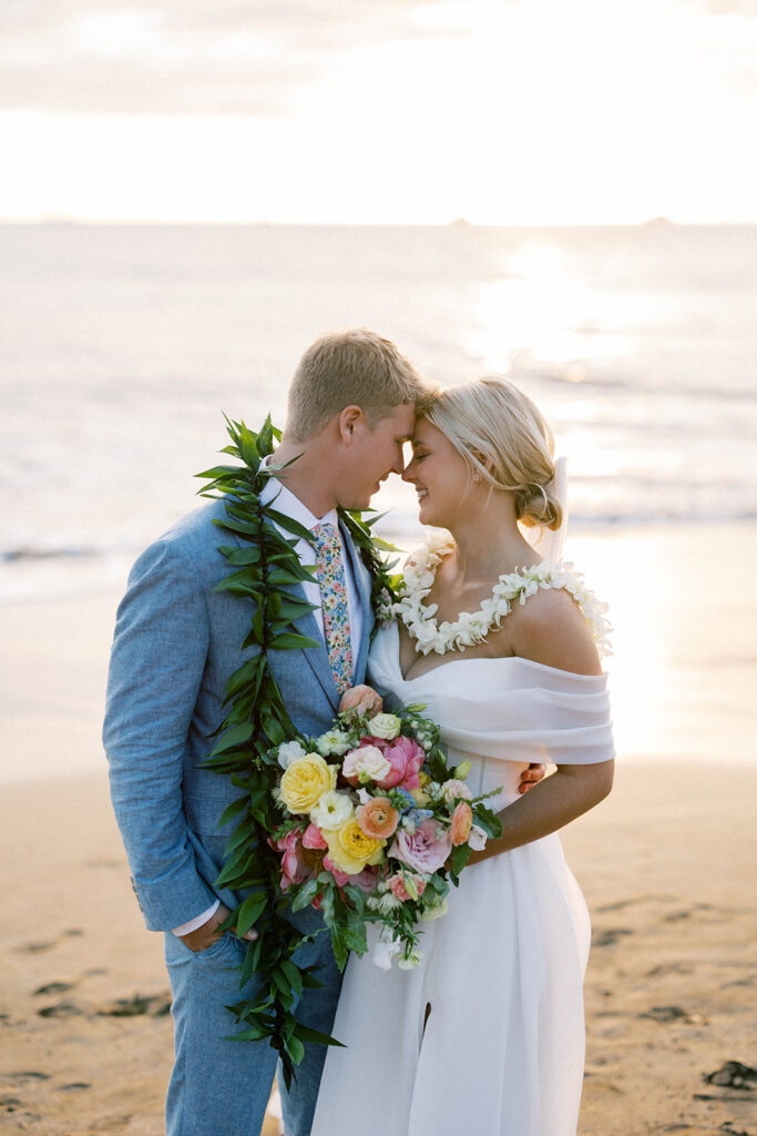 bride and groom beach wedding, maui, hawaii
