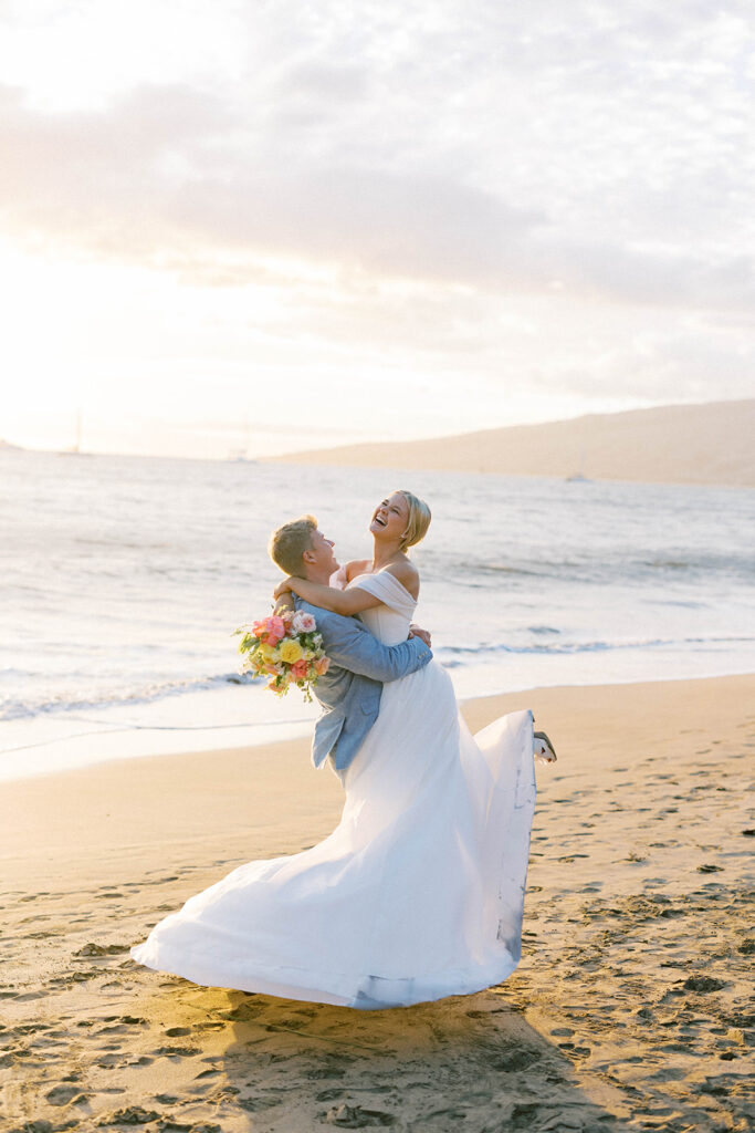 bride and groom beach wedding, maui, hawaii