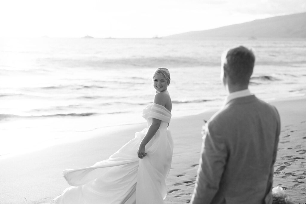 bride and groom beach wedding, maui, hawaii