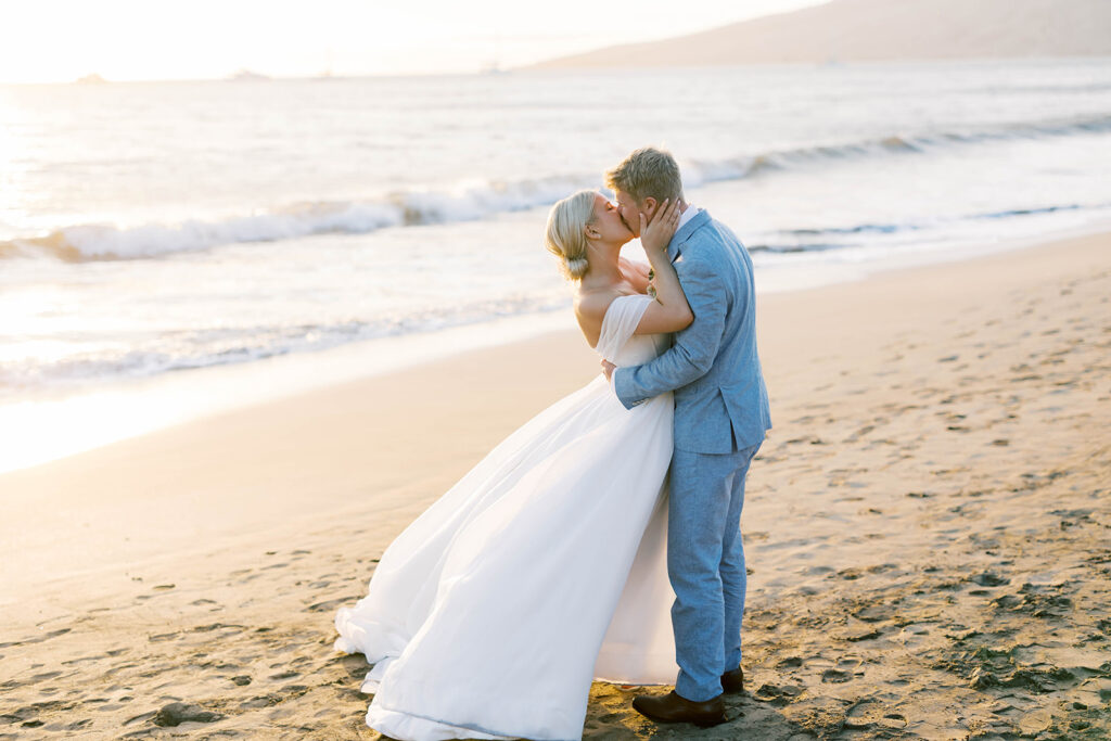 bride and groom beach wedding, maui, hawaii