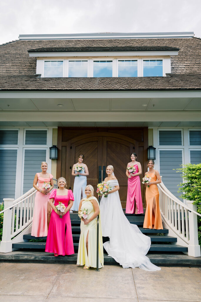 bride and bridesmaids, colorful bridesmaid dresses