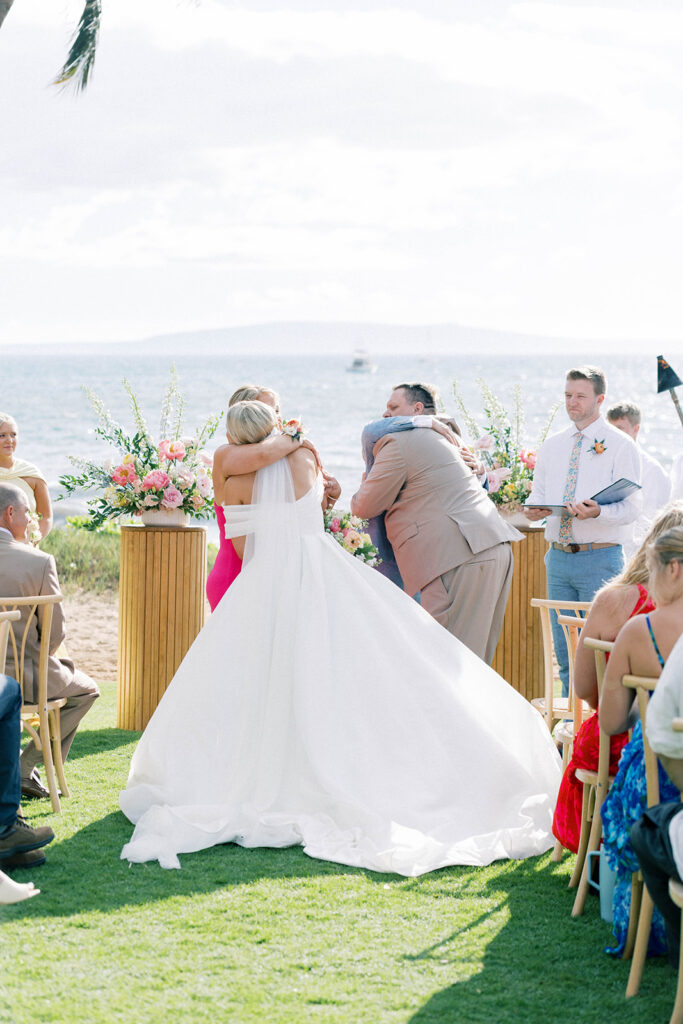 ceremony hug, bride and father