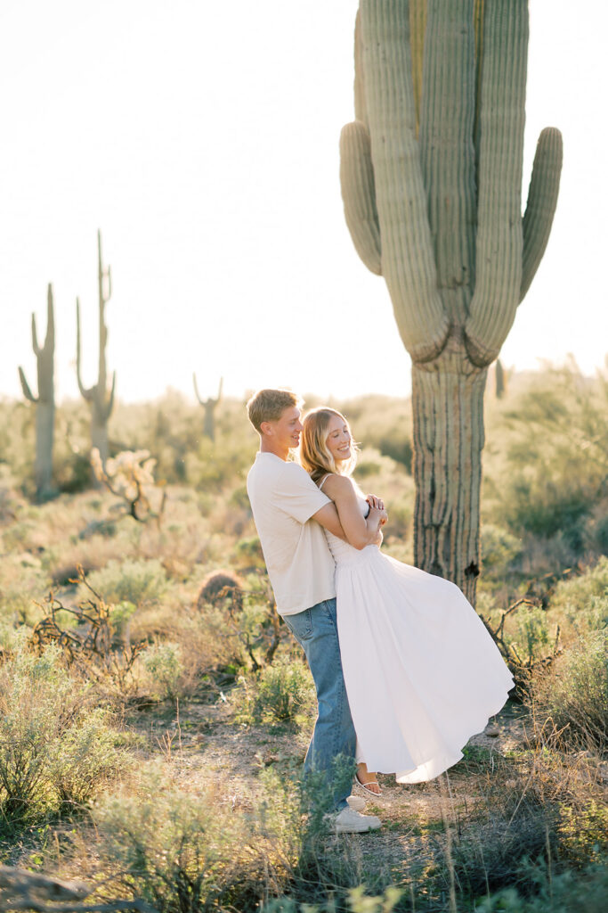engagement session location idea, couple posing in the desert