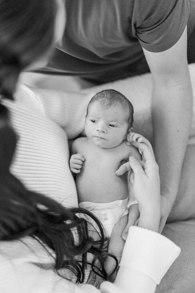 Maternity Session, black and white photo of newborn