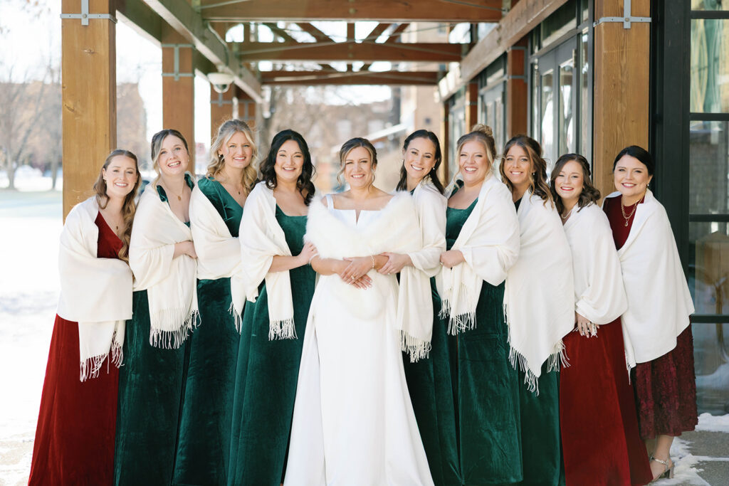 bride and bridesmaids in green dresses