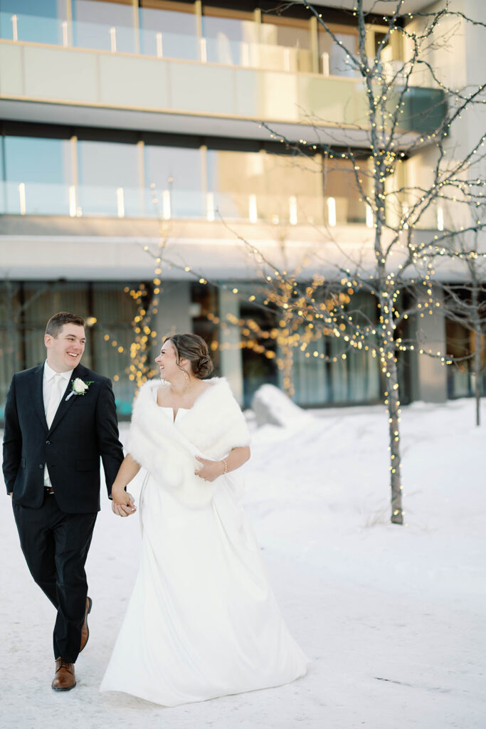 winter bride and groom