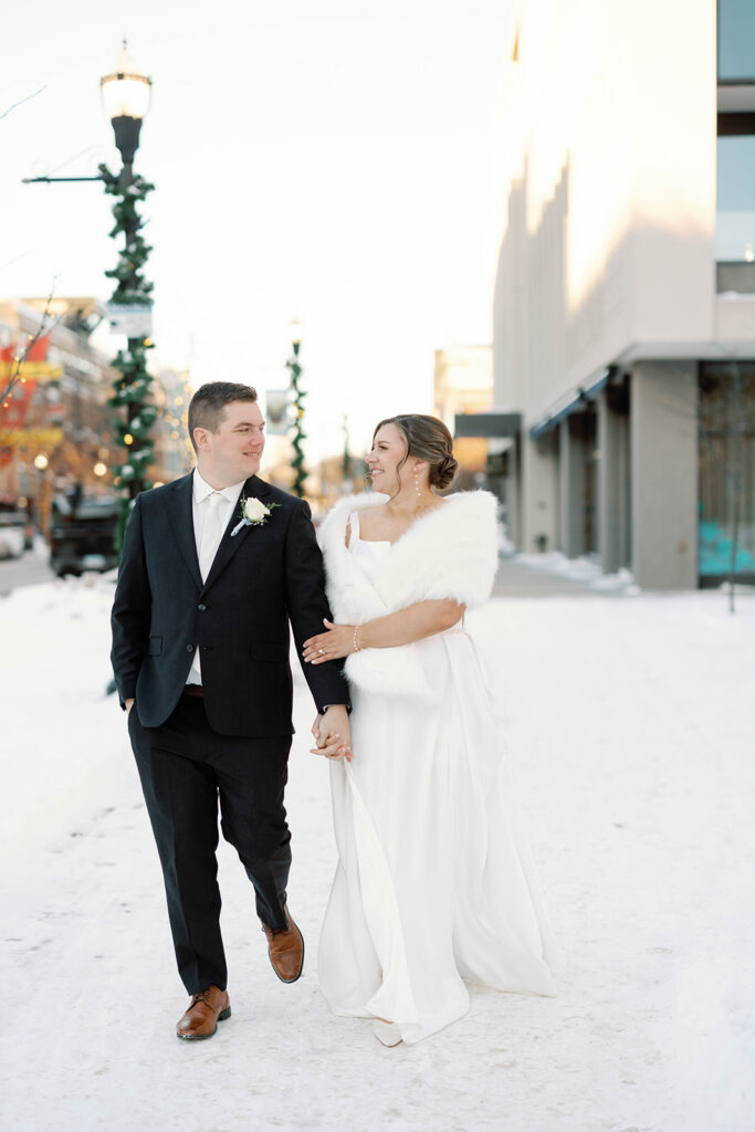 fargo winter bride and groom
