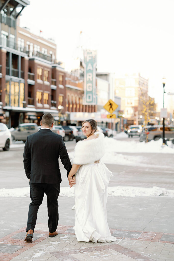 winter bride and groom