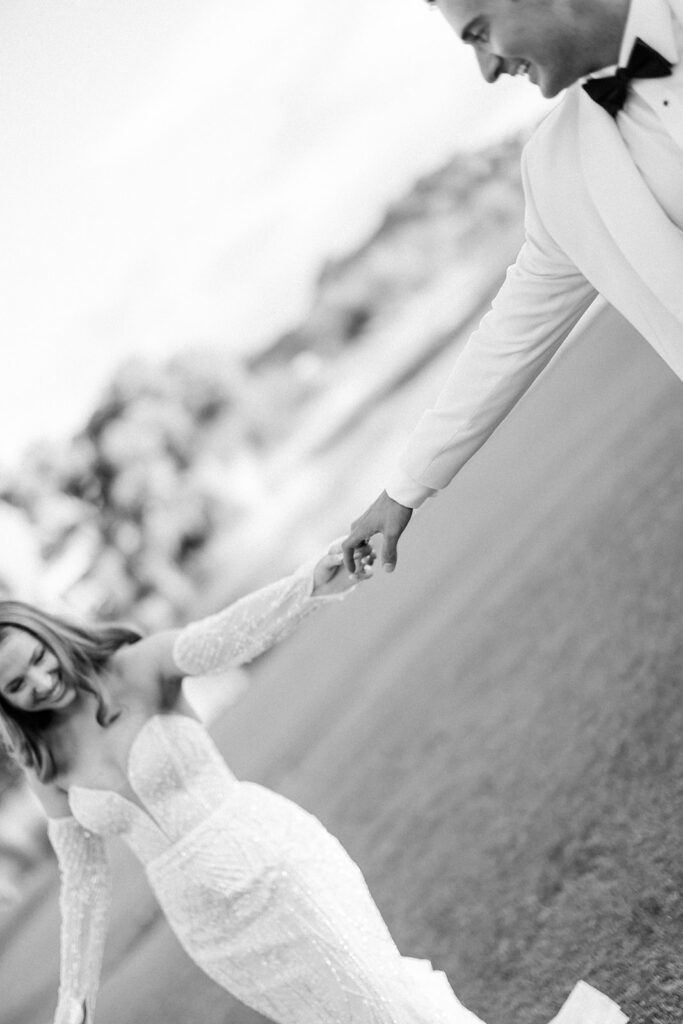 Scottsdale Wedding, black and white bride and groom portrait in the desert