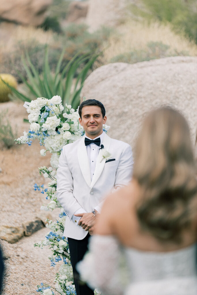 Scottsdale Wedding, groom looking at bride 