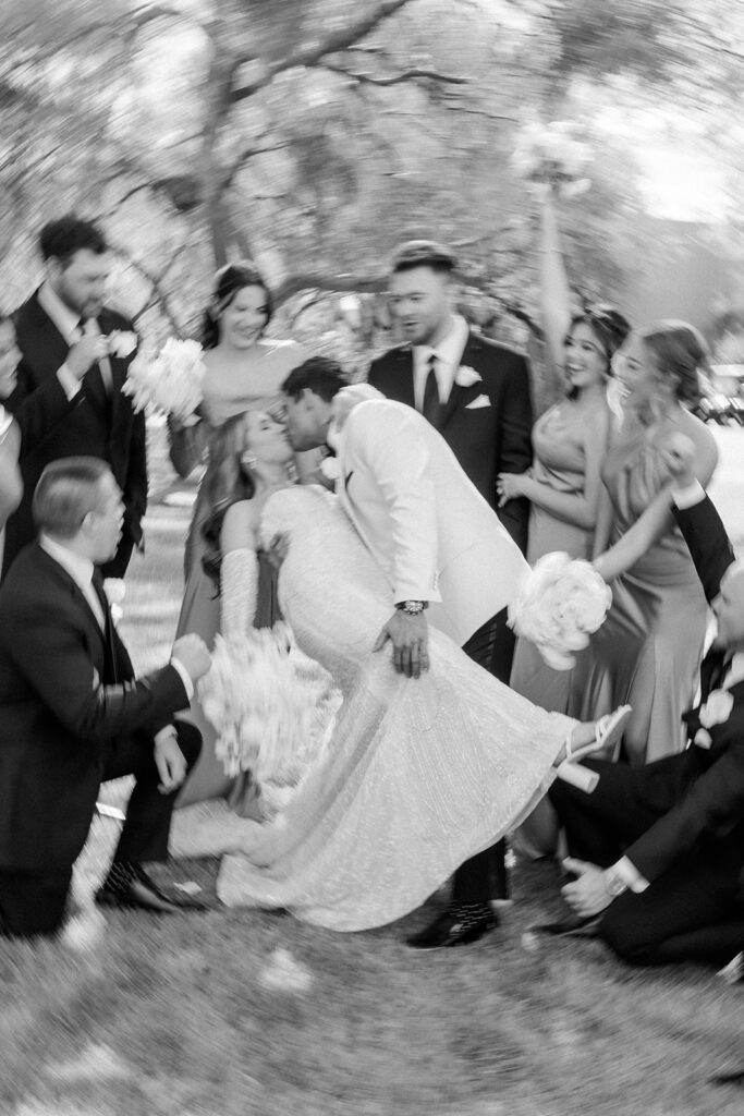 Scottsdale Wedding, black and white  motion blur photo of bridal party