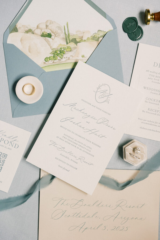 Scottsdale Wedding, detail shot of invite suite