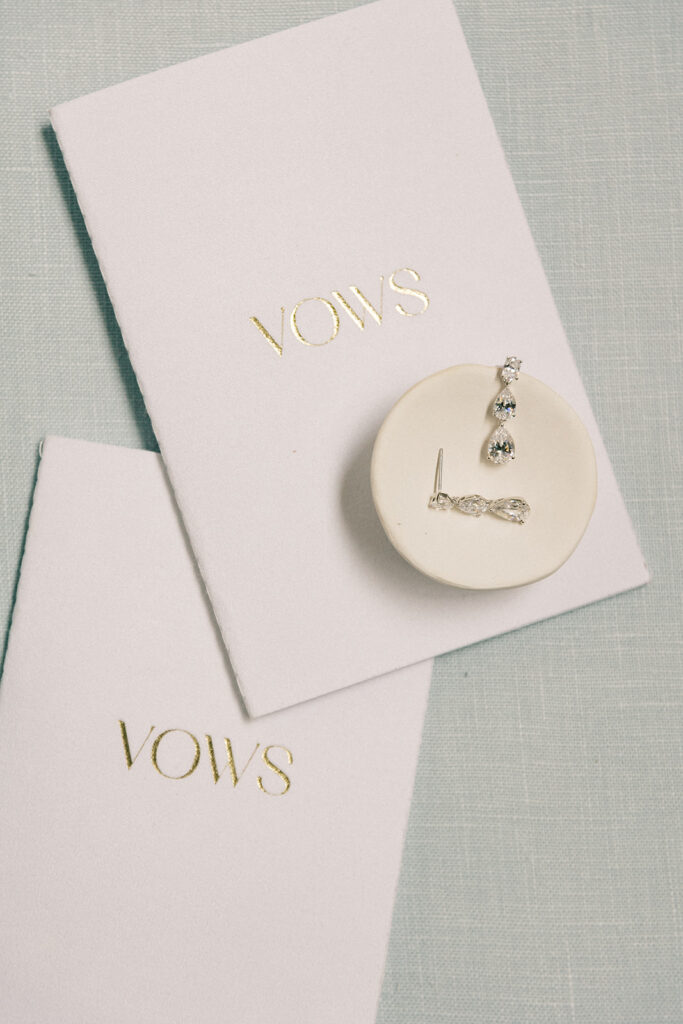 Scottsdale Wedding, detail shot of vows and earrings