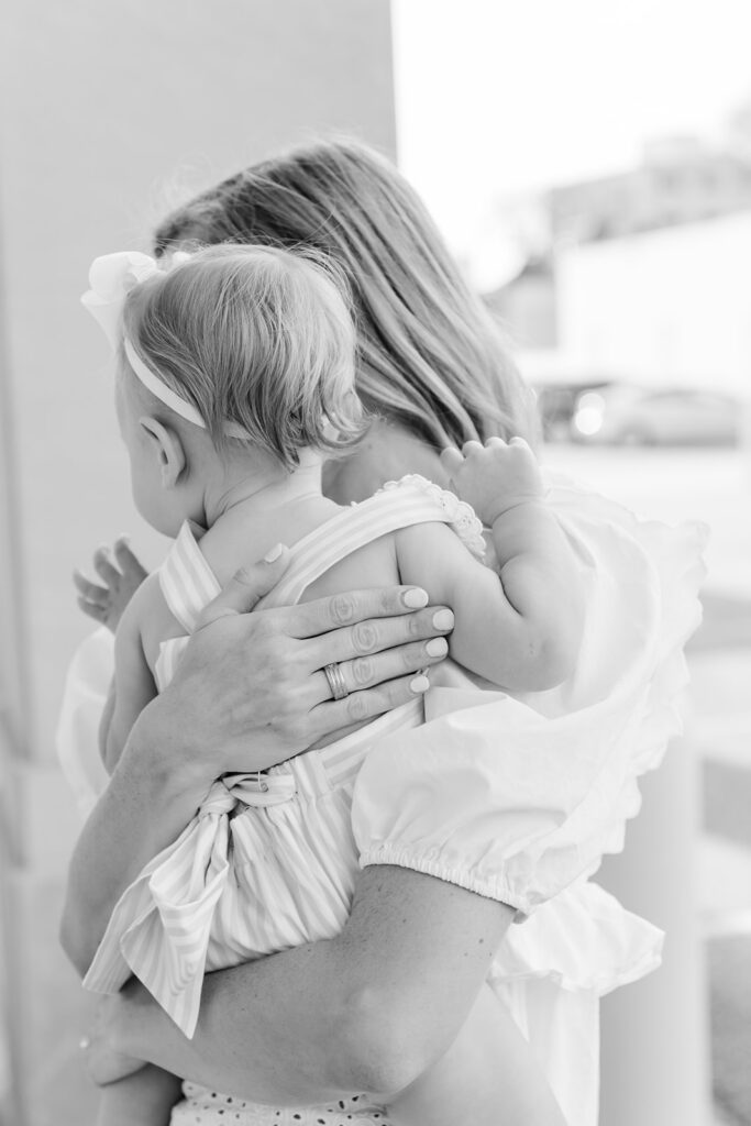 Maternity Session, black and white photo of a mother holding her baby