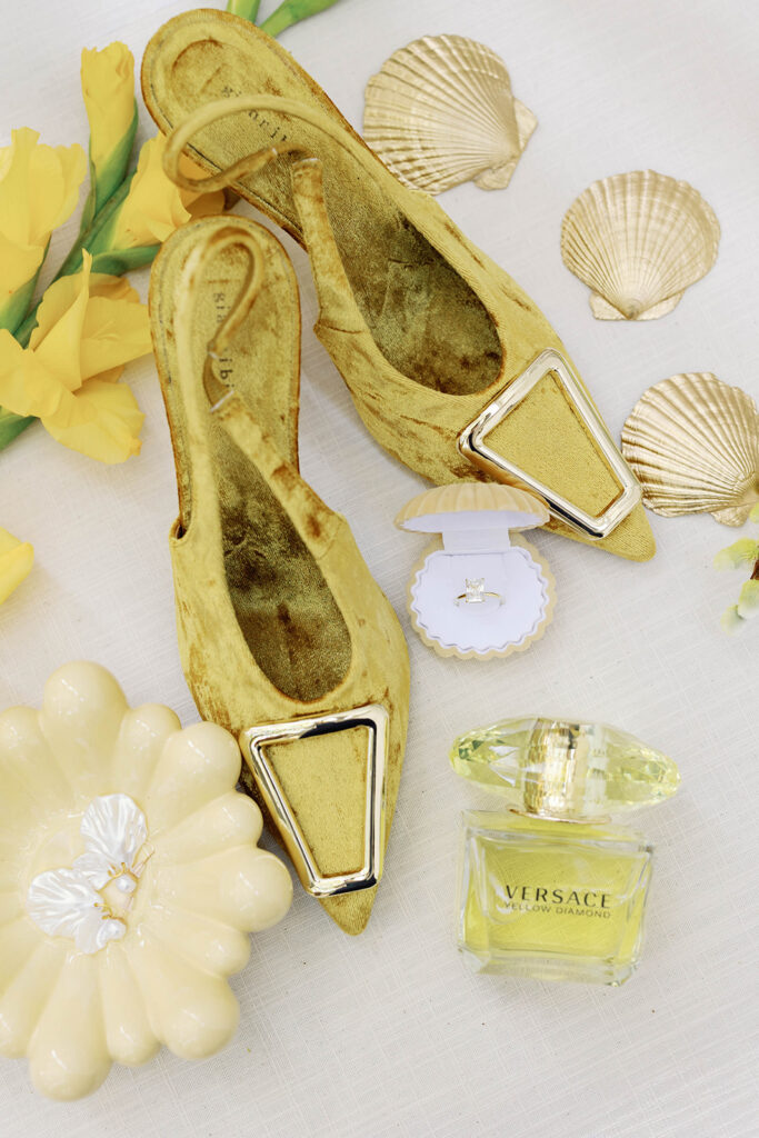 yellow wedding flat lay