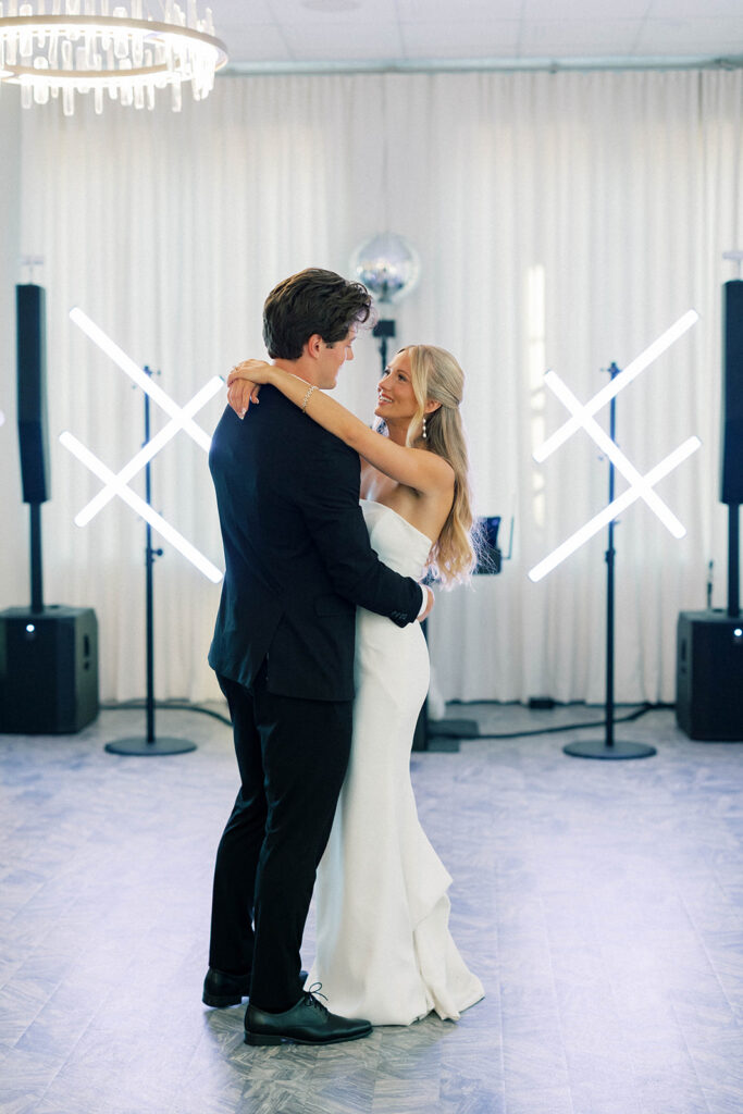 bride and groom dancing