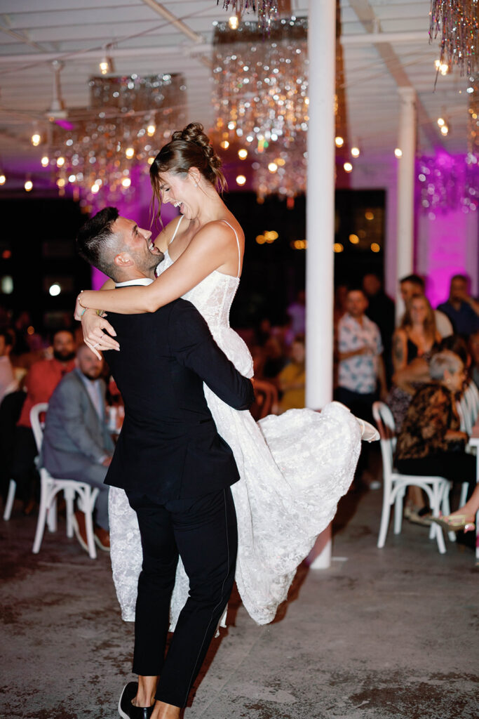 bride and groom dancing