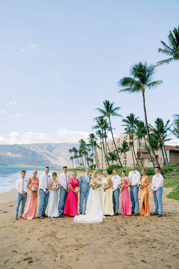 bridal party on the beach