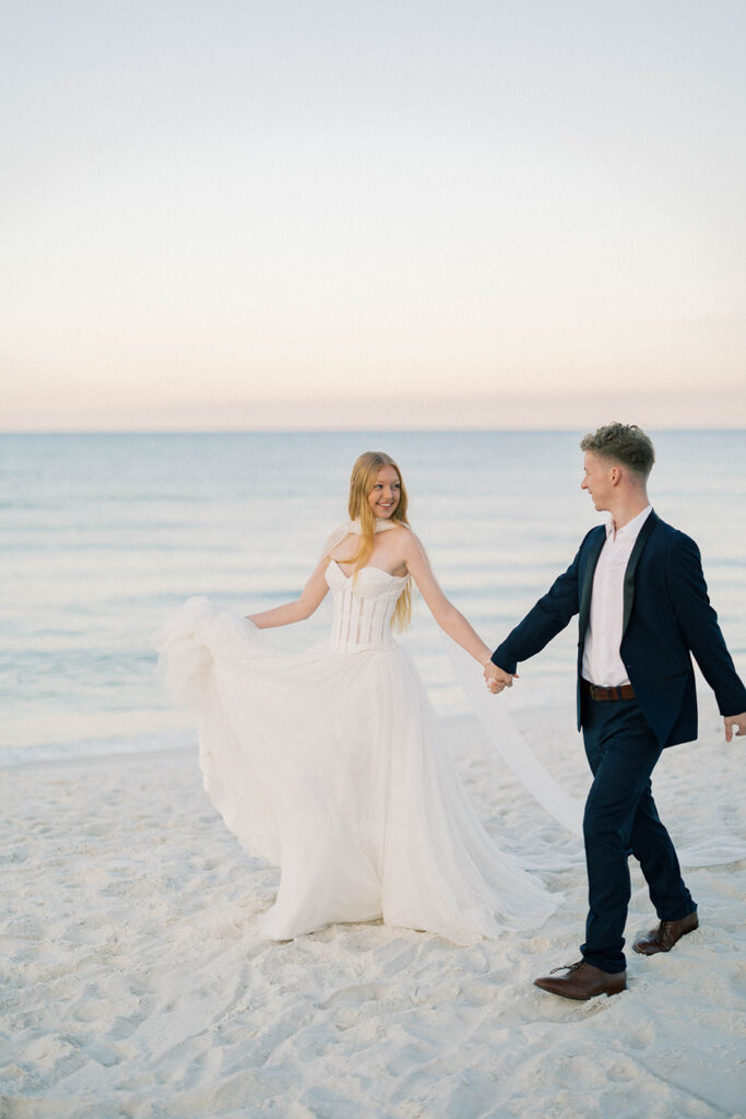 bride and groom portrait on the beach