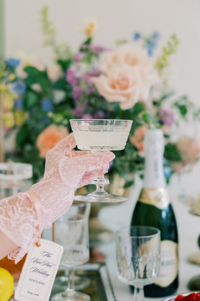 champagne and gloves garden party