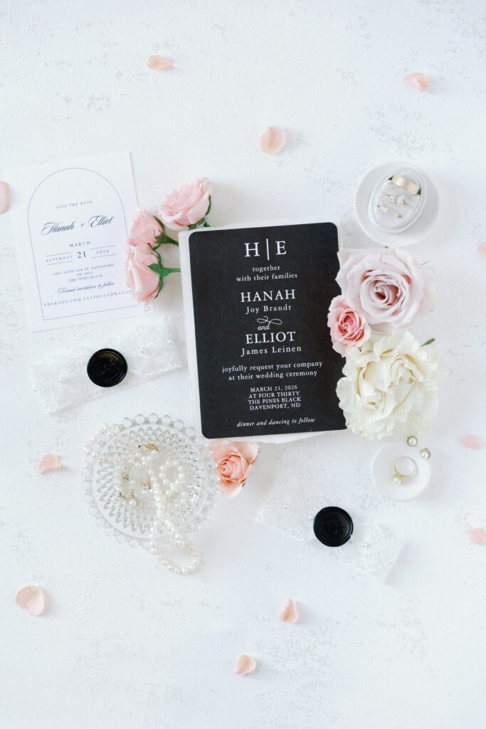 pink wedding details and rings