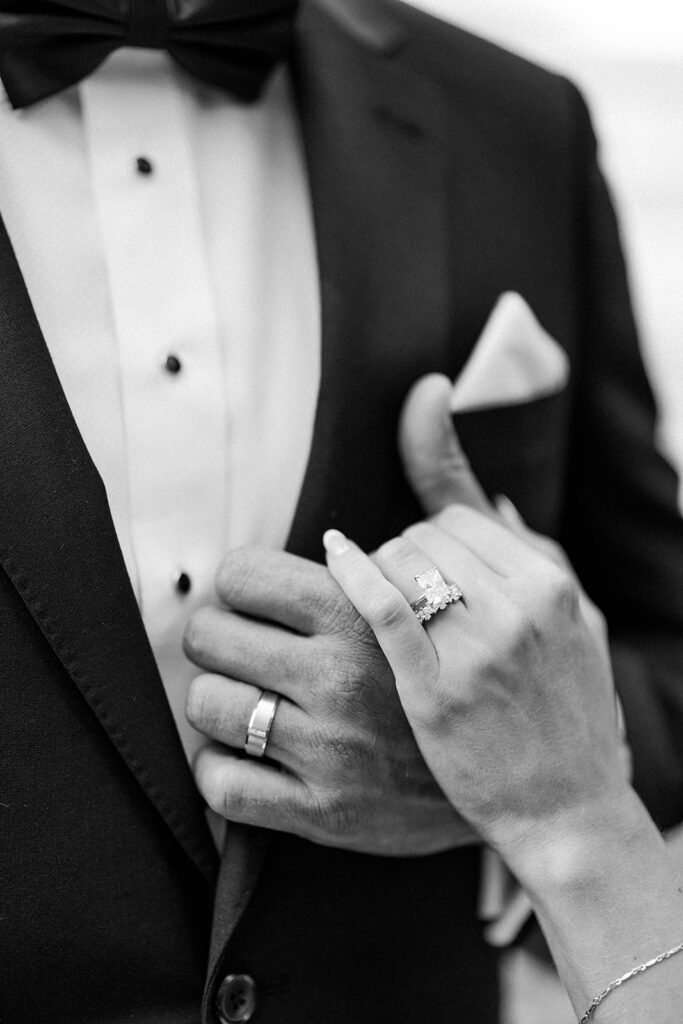 bride and groom holding hands