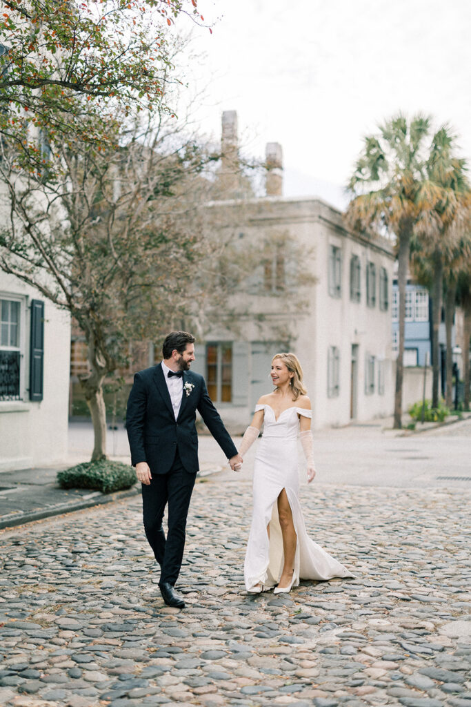 bride and groom portraits in downtown charleston