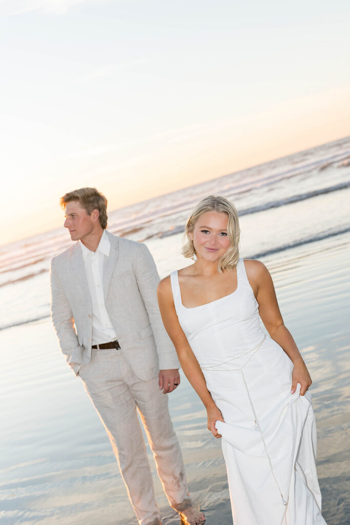 bride and groom portrait on beach