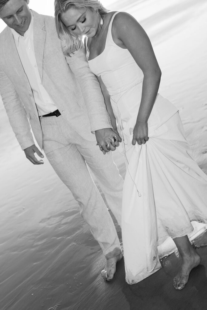 bride and groom portrait on beach