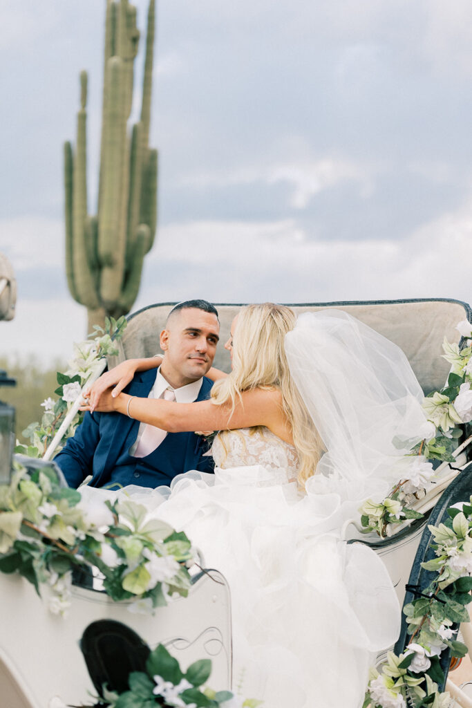 bride and groom portrait in the desert