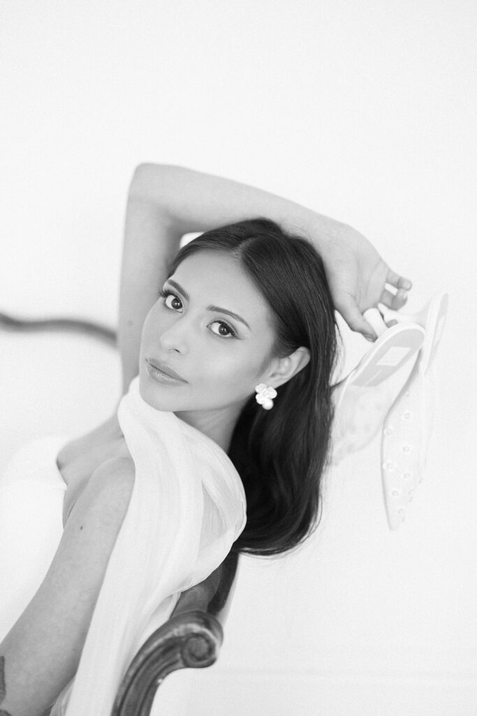 B&W studio bridal portrait 