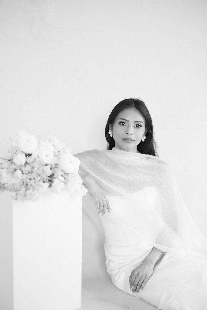 B&W studio bridal portrait 