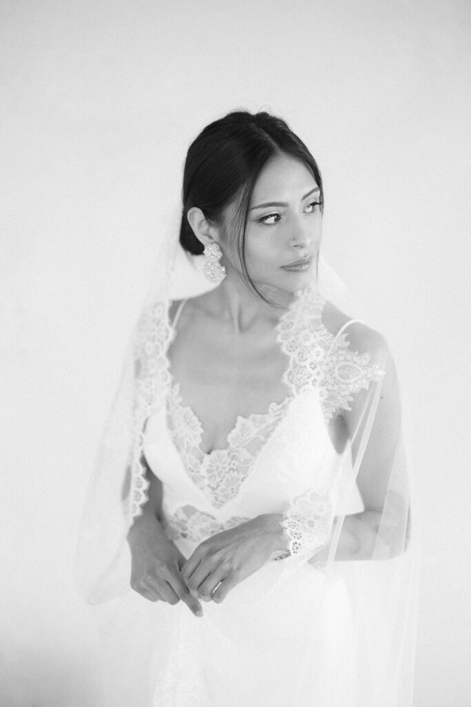 B&W studio bridal portrait 