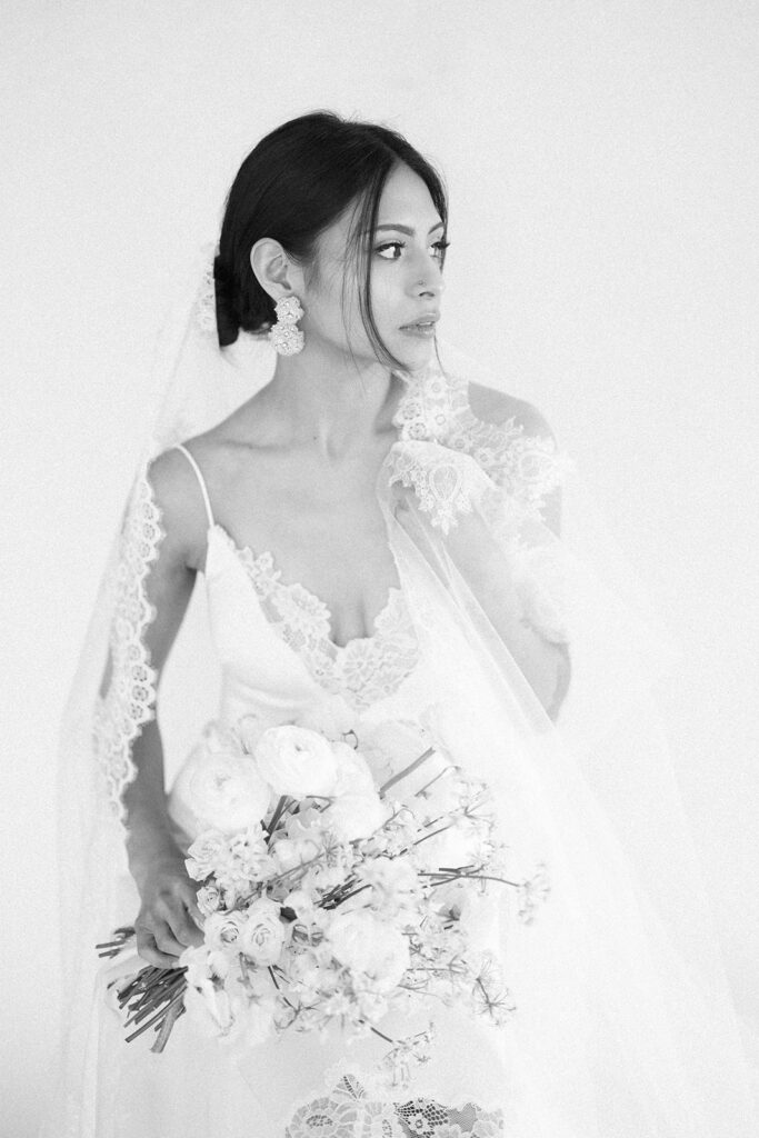 B&W studio bridal portrait 