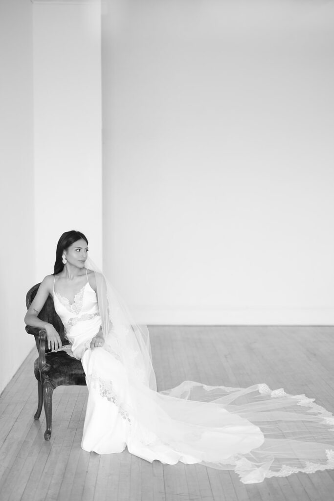 B&W studio bridal portrait 