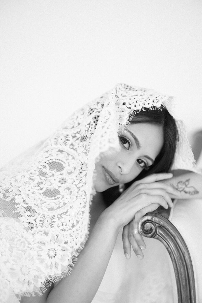 B&W studio bridal portrait 