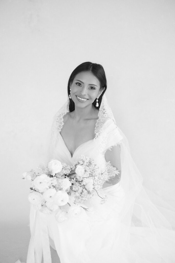 B&W studio bridal portrait 