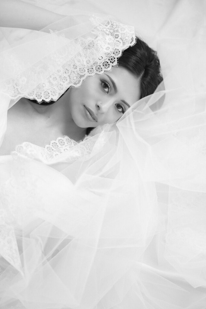 B&W studio bridal portrait 