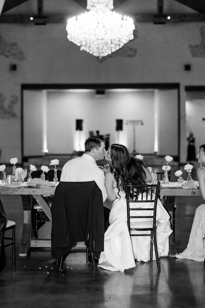 B&W Bride and groom at reception